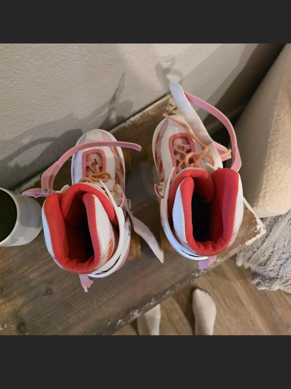 Kids Pink and White Adjustable Quad Roller Skates